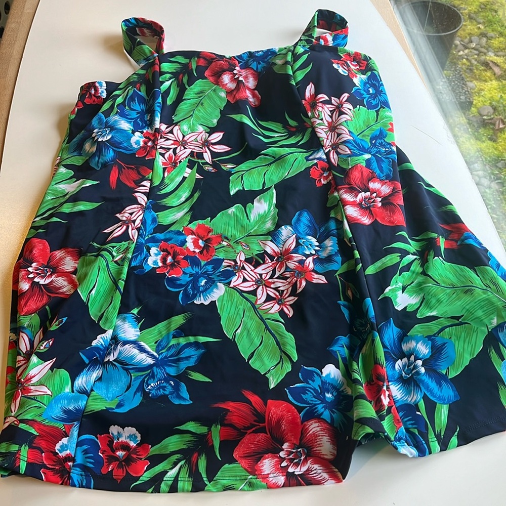 Swim365 (Nordstrom) plus size 20W navy blue red green blue tropical swim dress